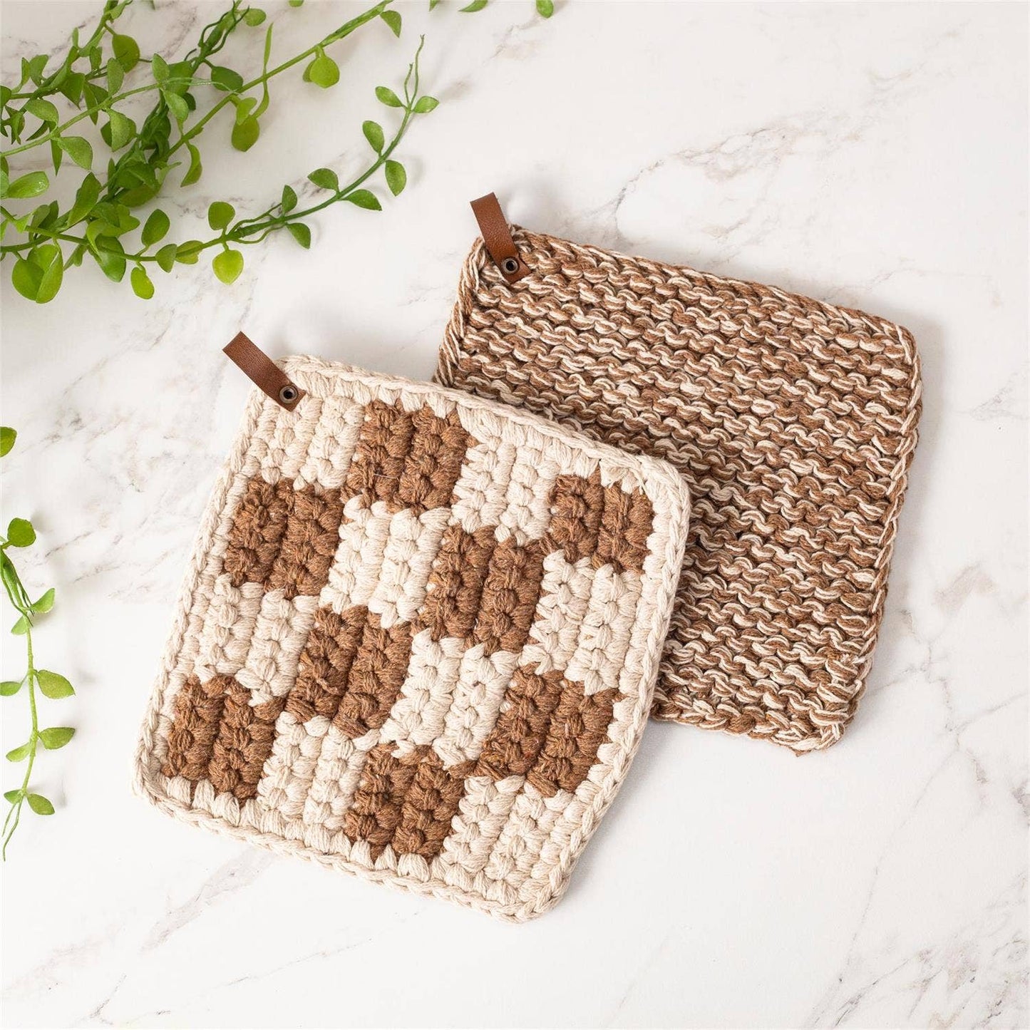 Knitted Pot Holder - Brown And Cream (Pk/06 Ast)