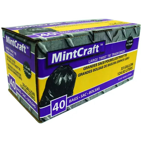 Vulcan Trash Bag, 33 gal Capacity, Black - pack of 40