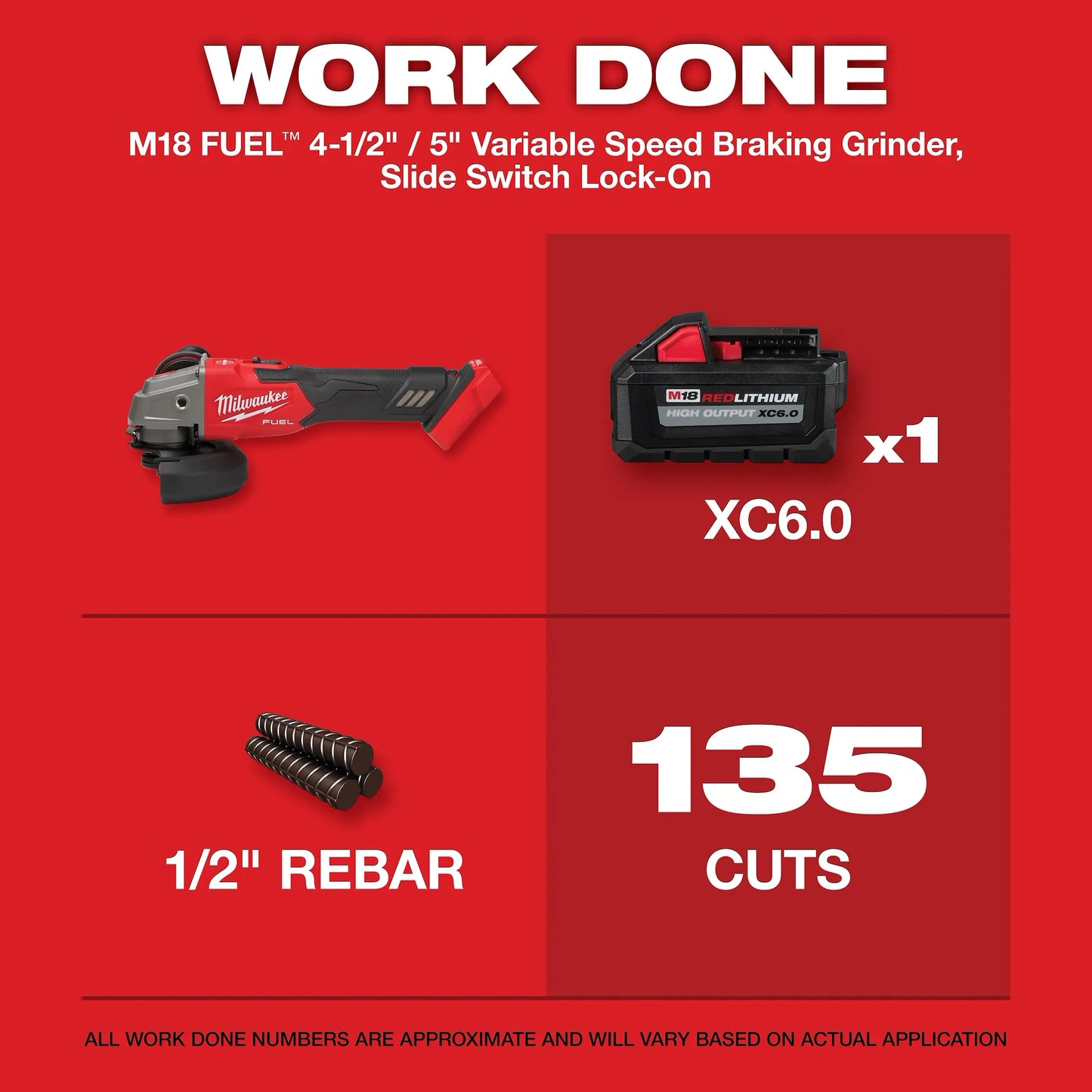 Milwaukee M18 FUEL™ 4-1/2" / 5" Variable Speed Braking Grinder, Slide Switch Lock-On
