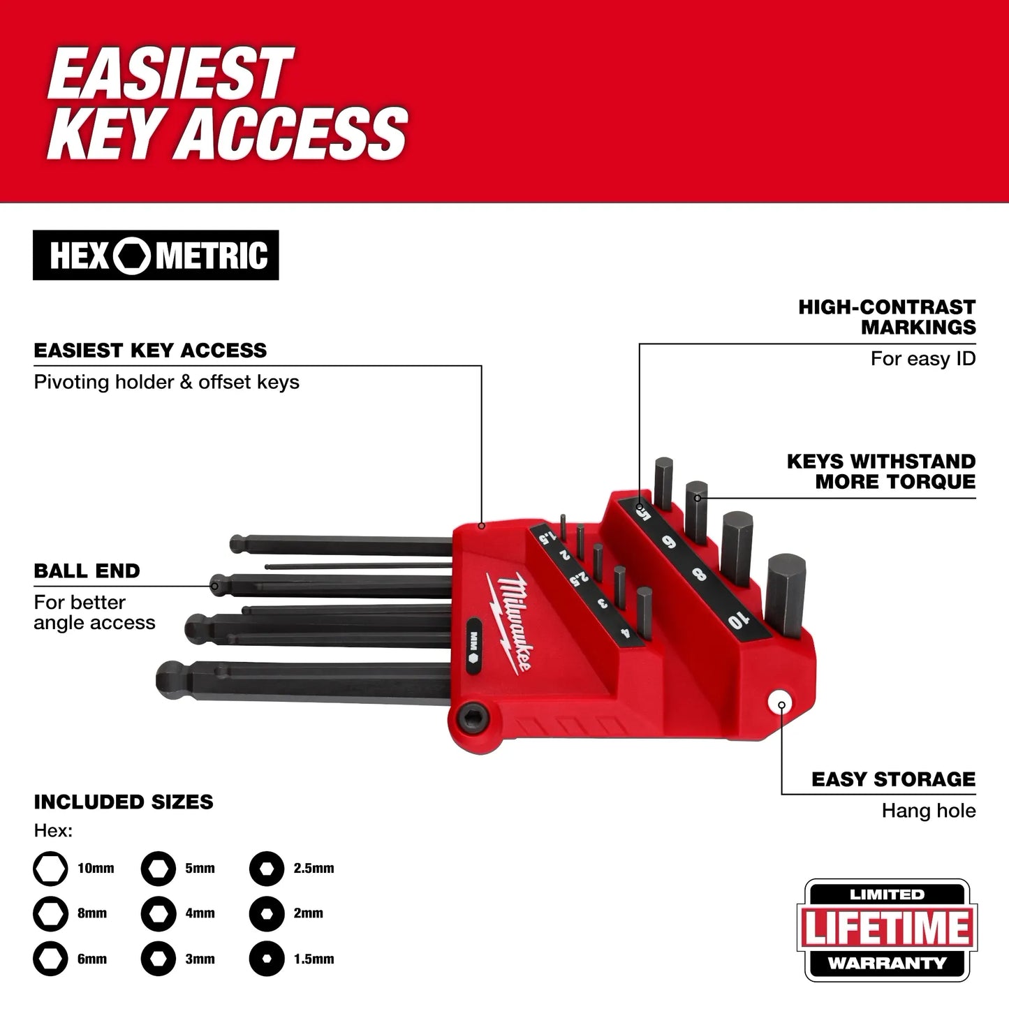 Milwaukee 22-Key Ball End L-Style Hex Key Set - SAE/Metric