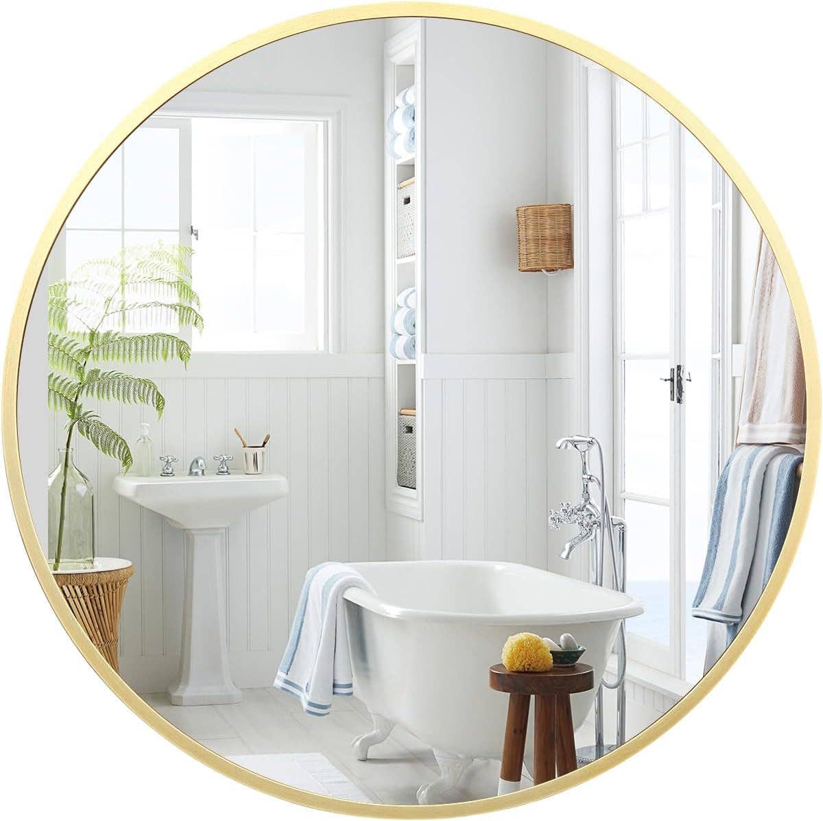 Gold Circle Wall Mirror 32 Inch Round Matte Metal Frame