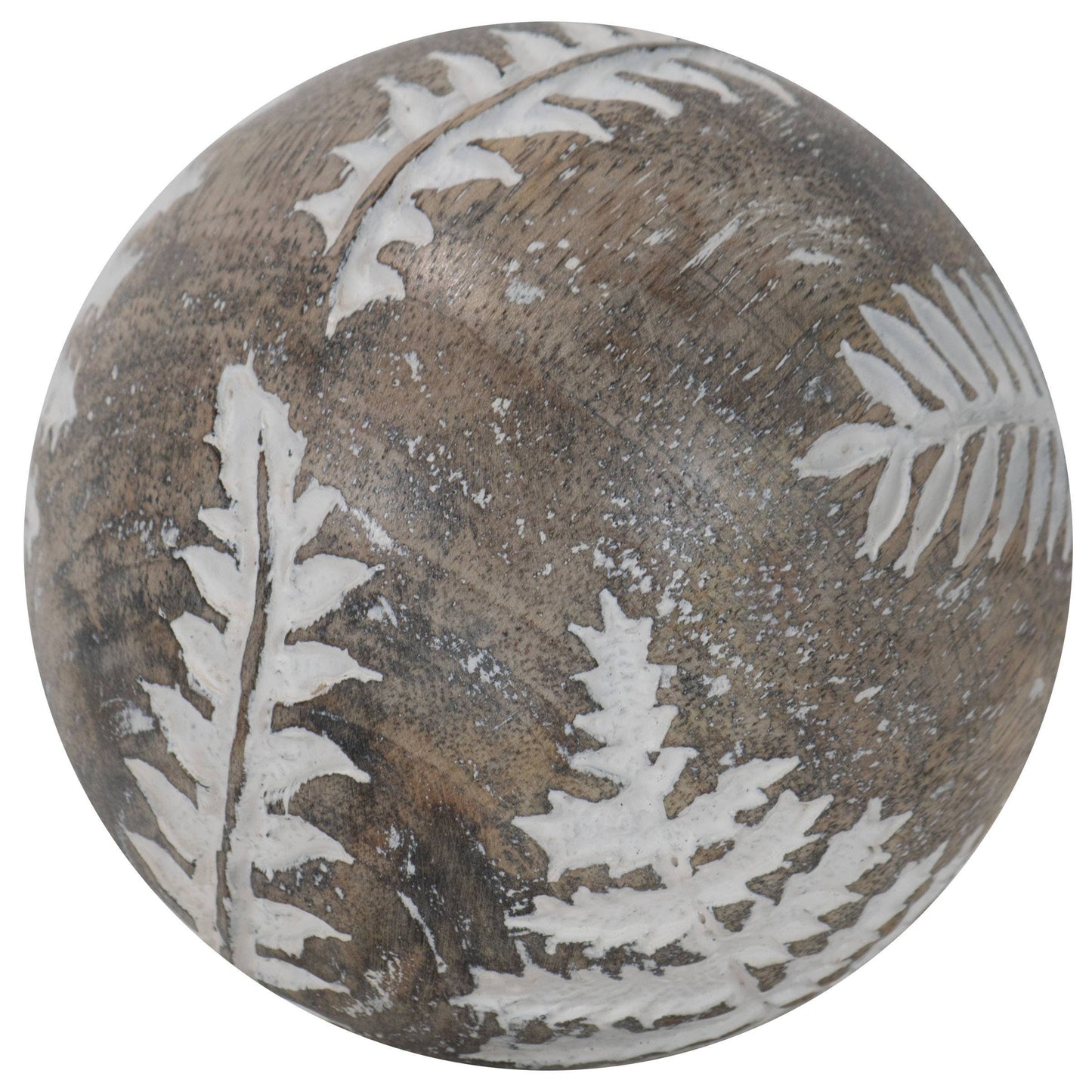 Wilder White Fern Carved Wood Deco Ball