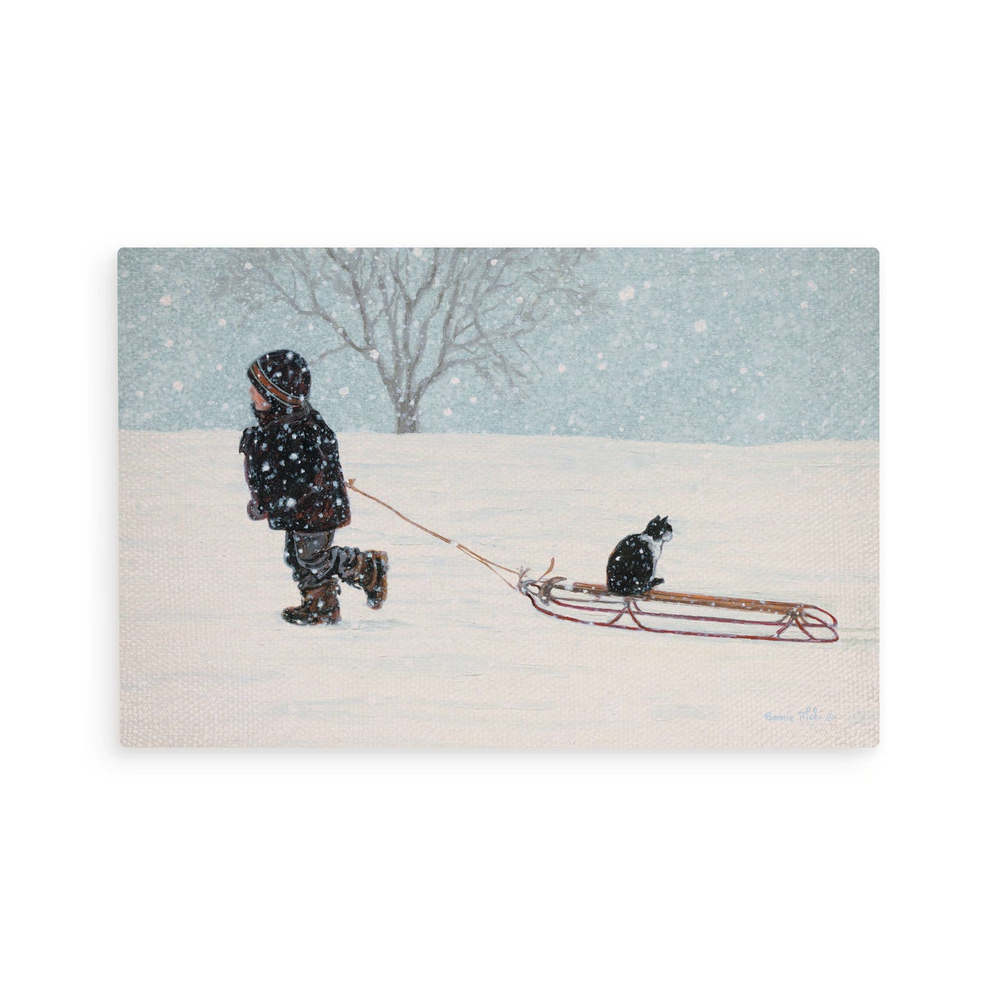 Sled Ride Wooden Postcard