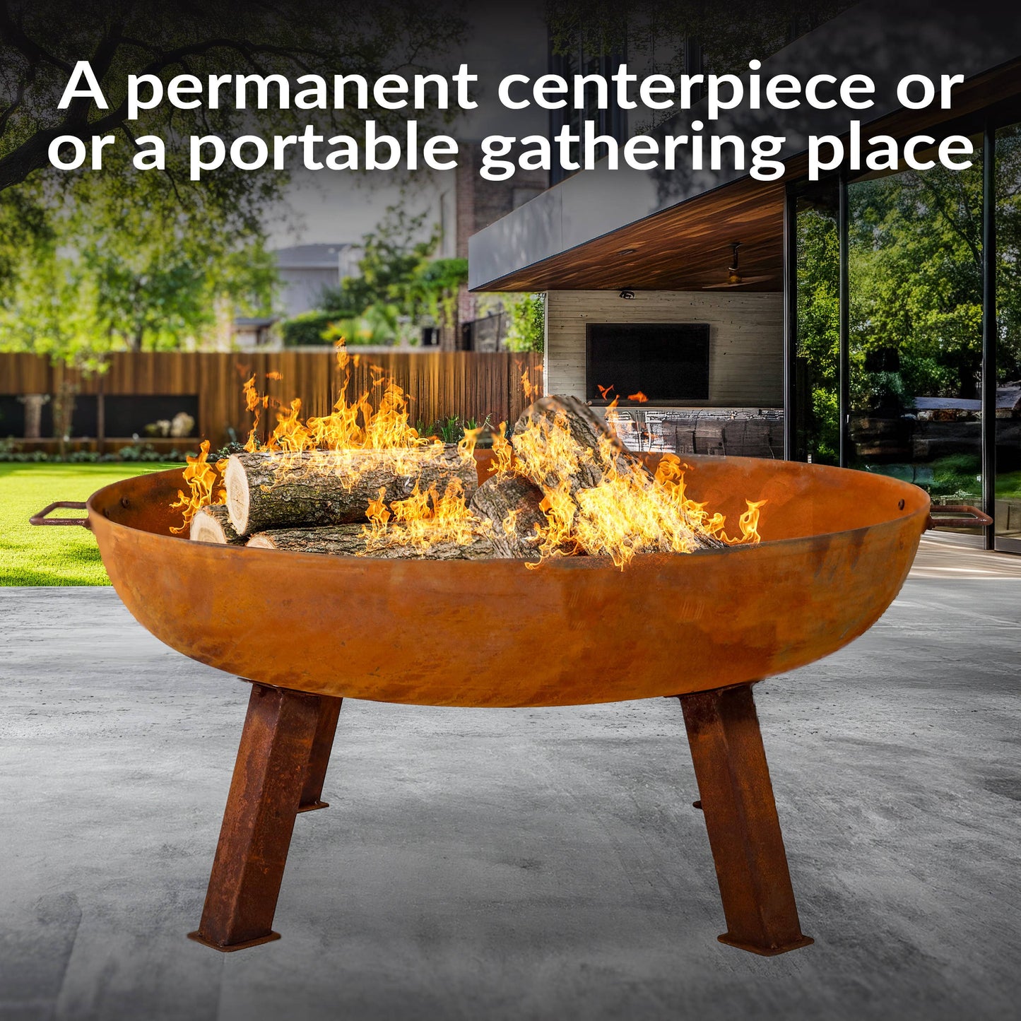 34 in Rustic Cast Iron Fire Pit Bowl with Stand