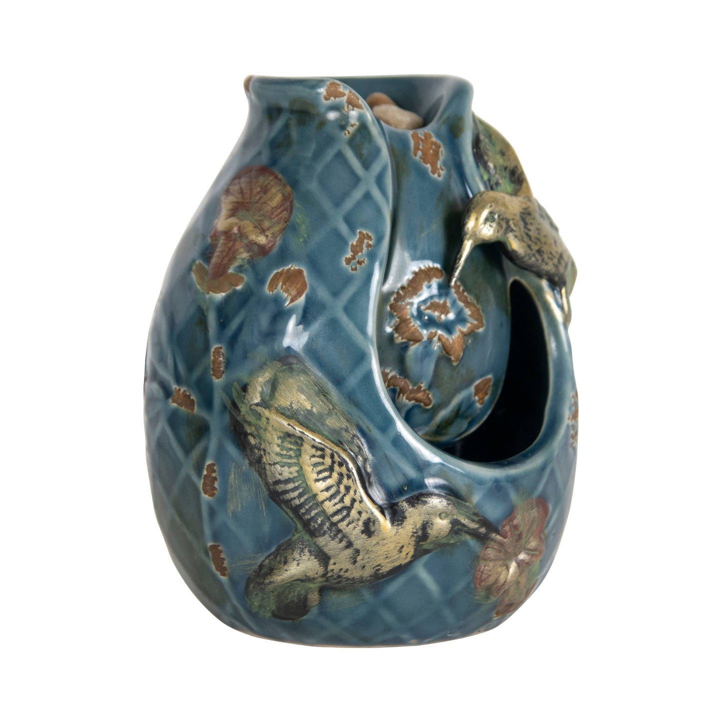Verdigris Hummingbird Blue Garden Water Fountain with Pump