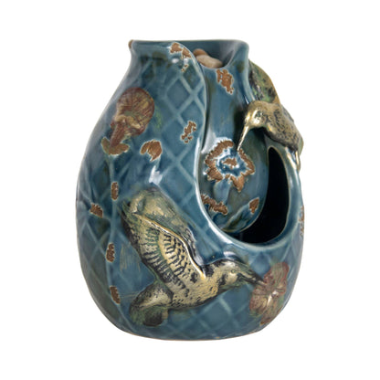 Verdigris Hummingbird Blue Garden Water Fountain with Pump