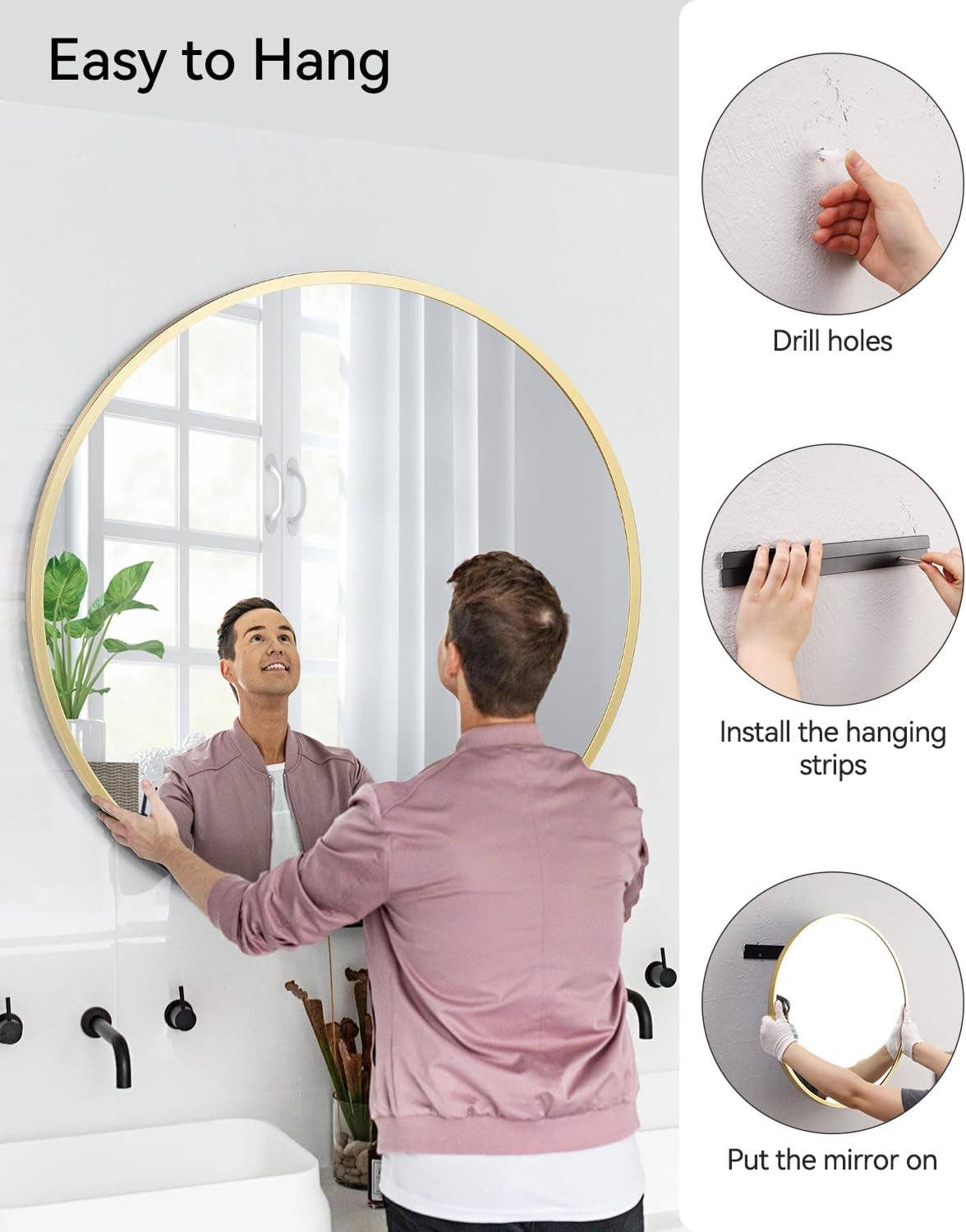 Gold Circle Wall Mirror 32 Inch Round Matte Metal Frame