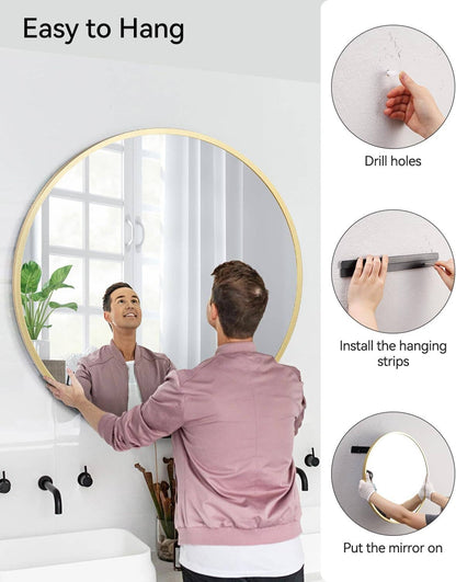 Gold Circle Wall Mirror 32 Inch Round Matte Metal Frame