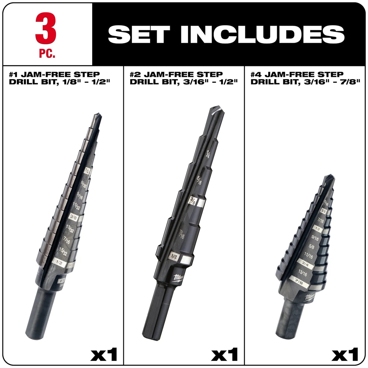 Milwaukee 3PC Step Drill Bit Set