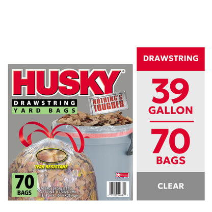 Husky 39 Gal Drawstring 70 Ct Clear Yard Bag