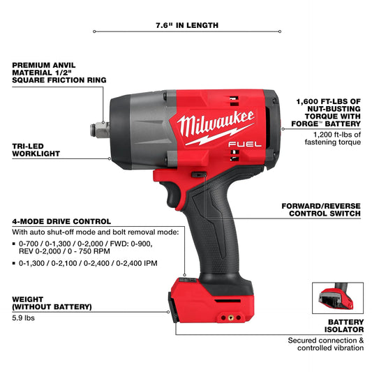Milwaukee M18 FUEL™ 1/2" High Torque Impact Wrench with Friction Ring