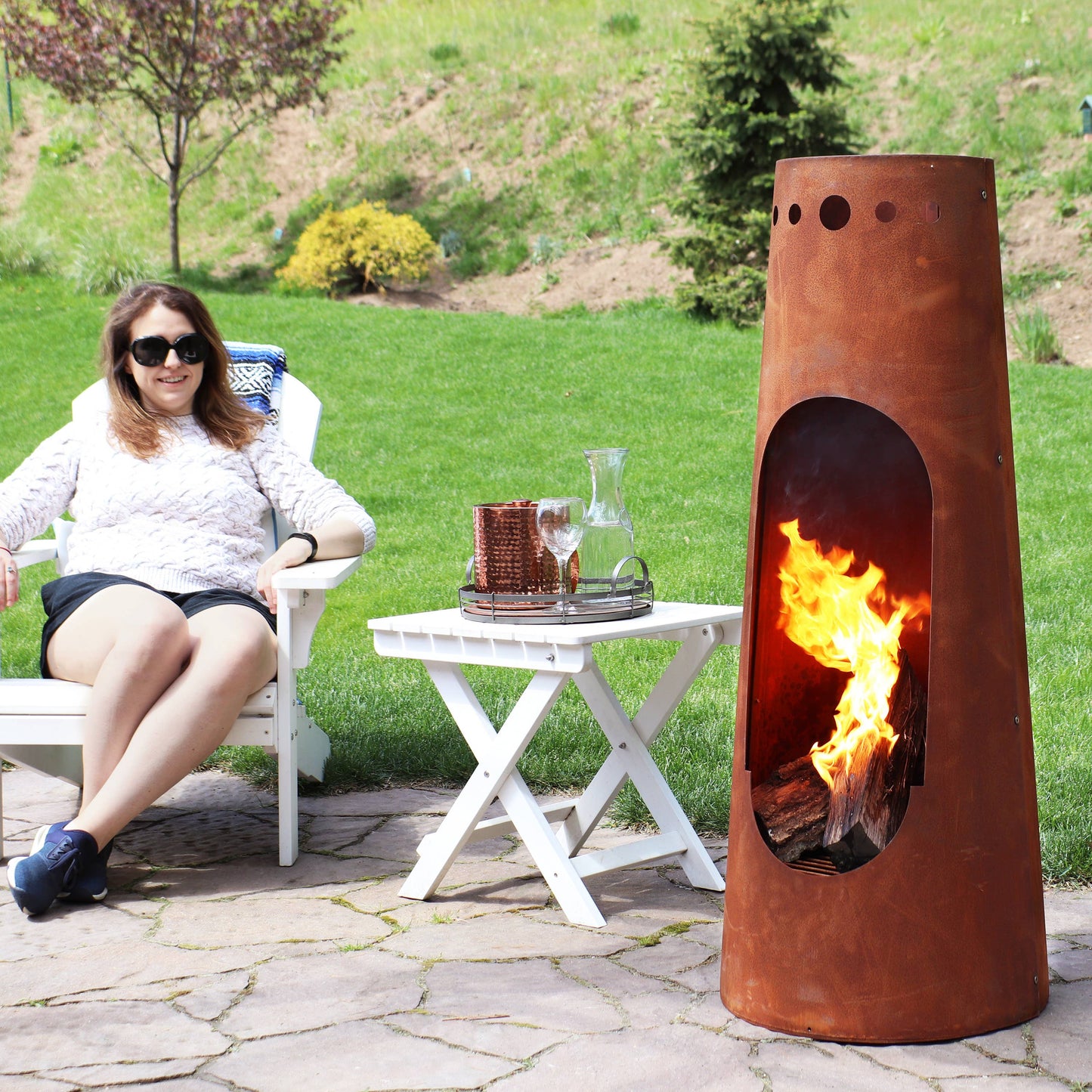 50 in Santa Fe Wood Burning Chiminea Fire Pit with Log Grate