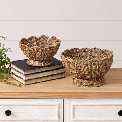Scalloped Edge Seagrass Bowls (Set Of 02)