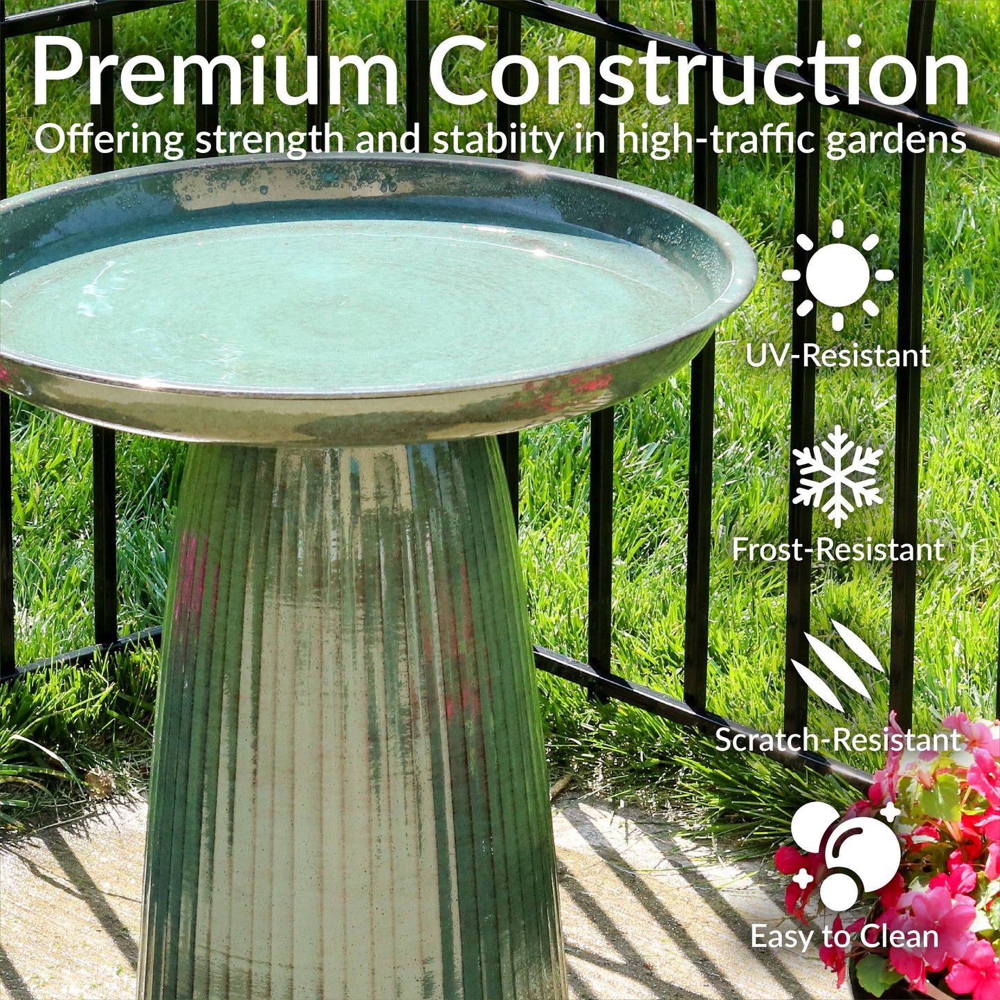 Gleeful Garden Metal Outdoor Bird Bath - Green Glaze