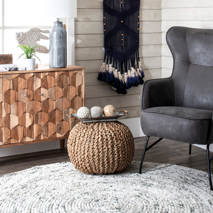 York Classic Knitted Solid Jute Filled Ottoman Pouf