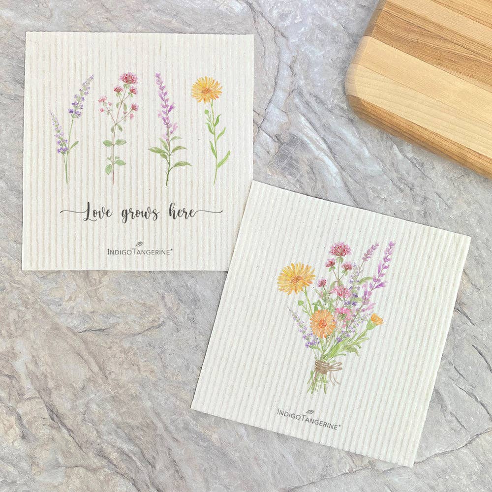 Love Grows Here Garden, Bouquet  - 2pk Swedish Dish Cloth