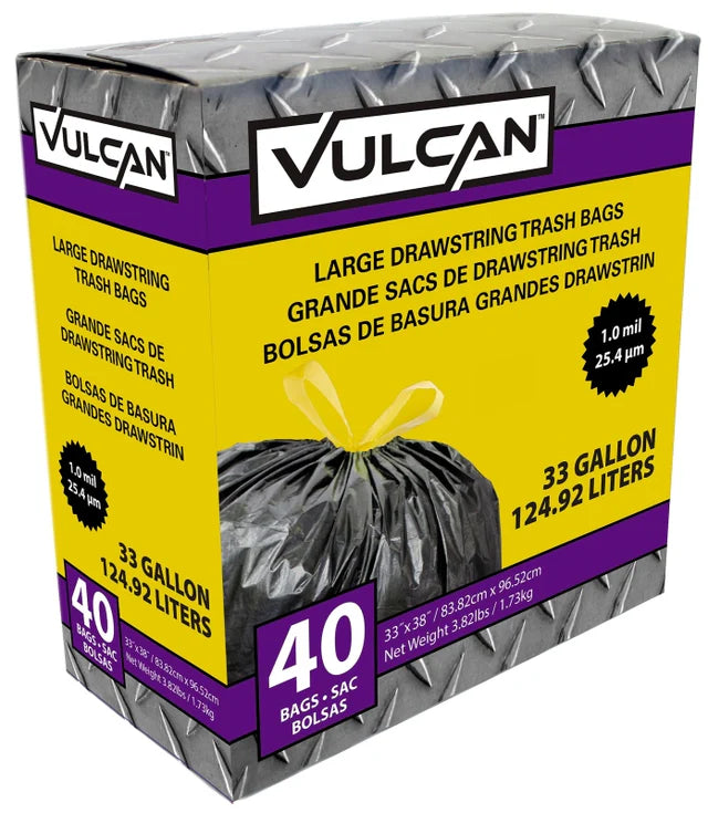 Vulcan Trash Bag, 33 gal, Black