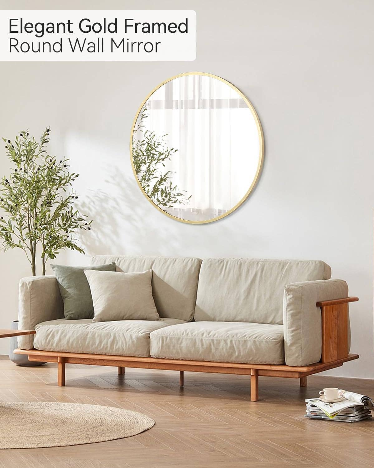 Gold Circle Wall Mirror 32 Inch Round Matte Metal Frame