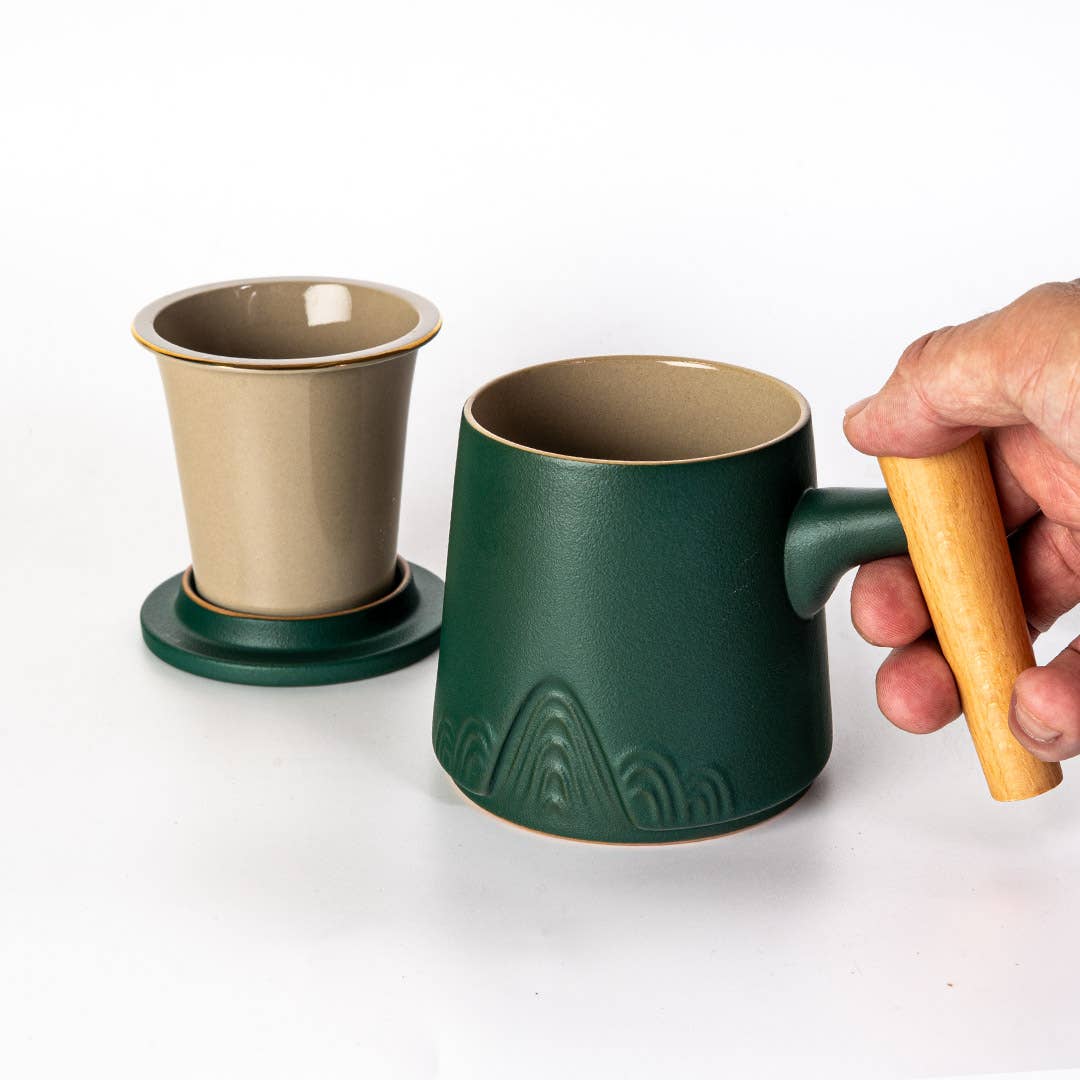 12oz Tea Mugs with Lid and Infuser for Loose Leaf Tea Mountain Range Green (4/48)