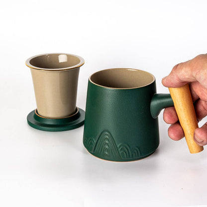 12oz Tea Mugs with Lid and Infuser for Loose Leaf Tea Mountain Range Green (4/48)