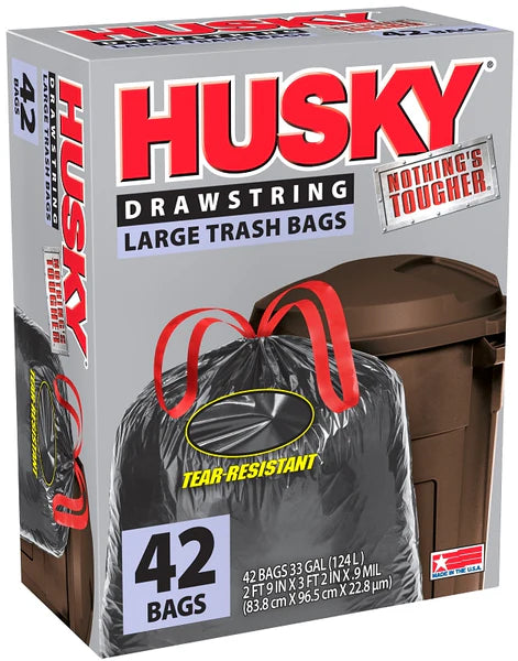 Husky 33 Gal Drawstring 42 Ct Black Large Trash Bag