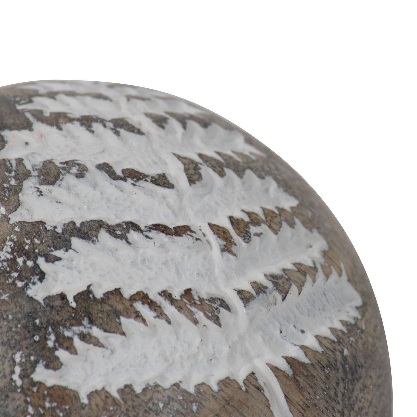 Wilder White Fern Carved Wood Deco Ball