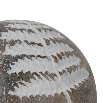 Wilder White Fern Carved Wood Deco Ball