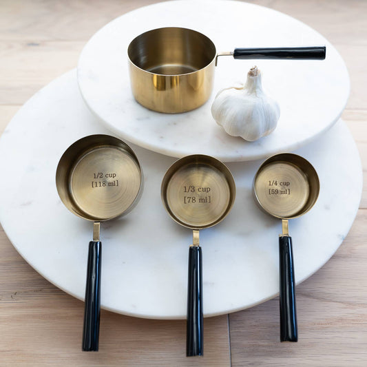 Gold & Black Enamel Handle Measuring Cups S/4