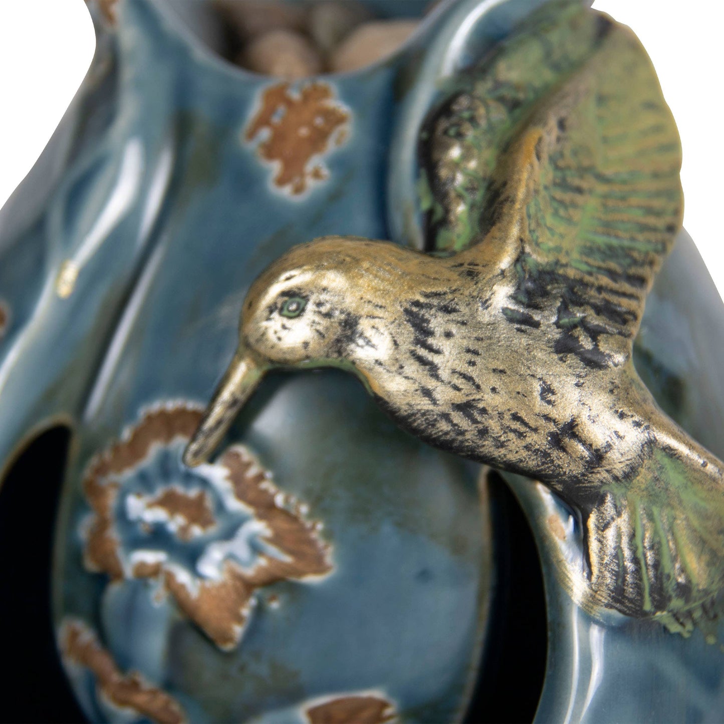 Verdigris Hummingbird Blue Garden Water Fountain with Pump
