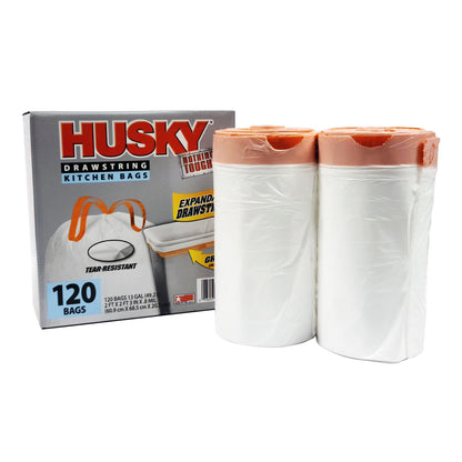 Husky 13 Gallon Tall Kitchen Drawstring Bags, 120 Bags