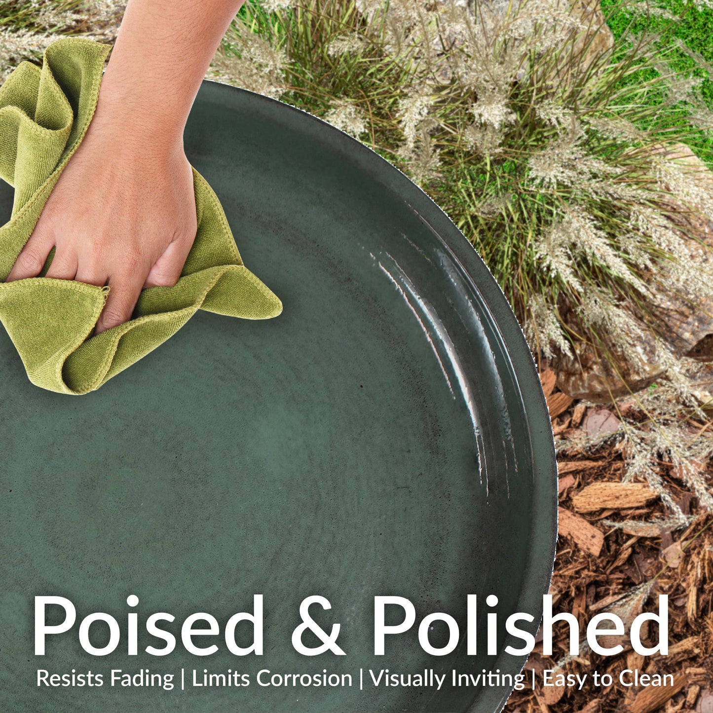 Gleeful Garden Metal Outdoor Bird Bath - Green Glaze