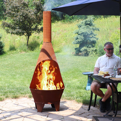 6 ft Steel Outdoor Chiminea Fire Pit with Grill Grate
