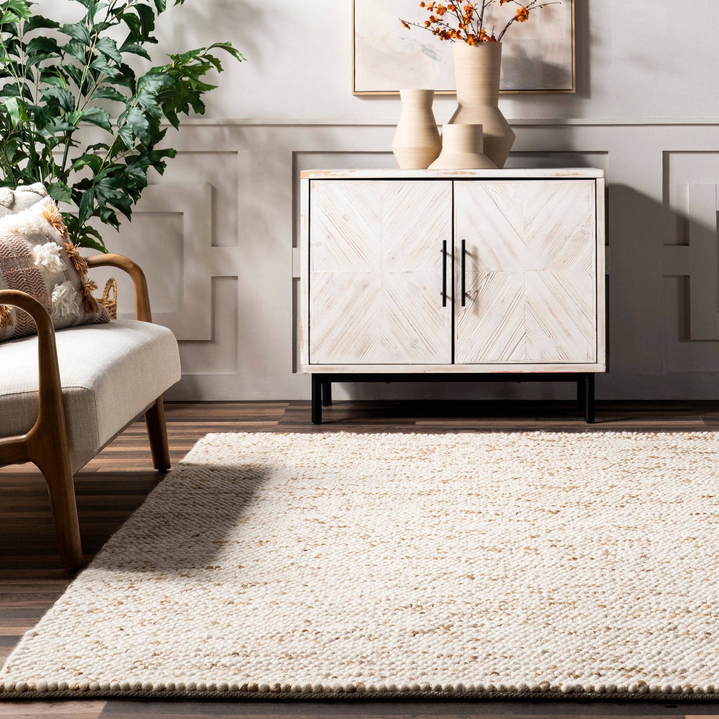 Deeanna Casual Textured Wool Area Rug