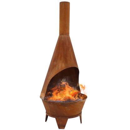 6 ft Steel Outdoor Chiminea Fire Pit with Grill Grate