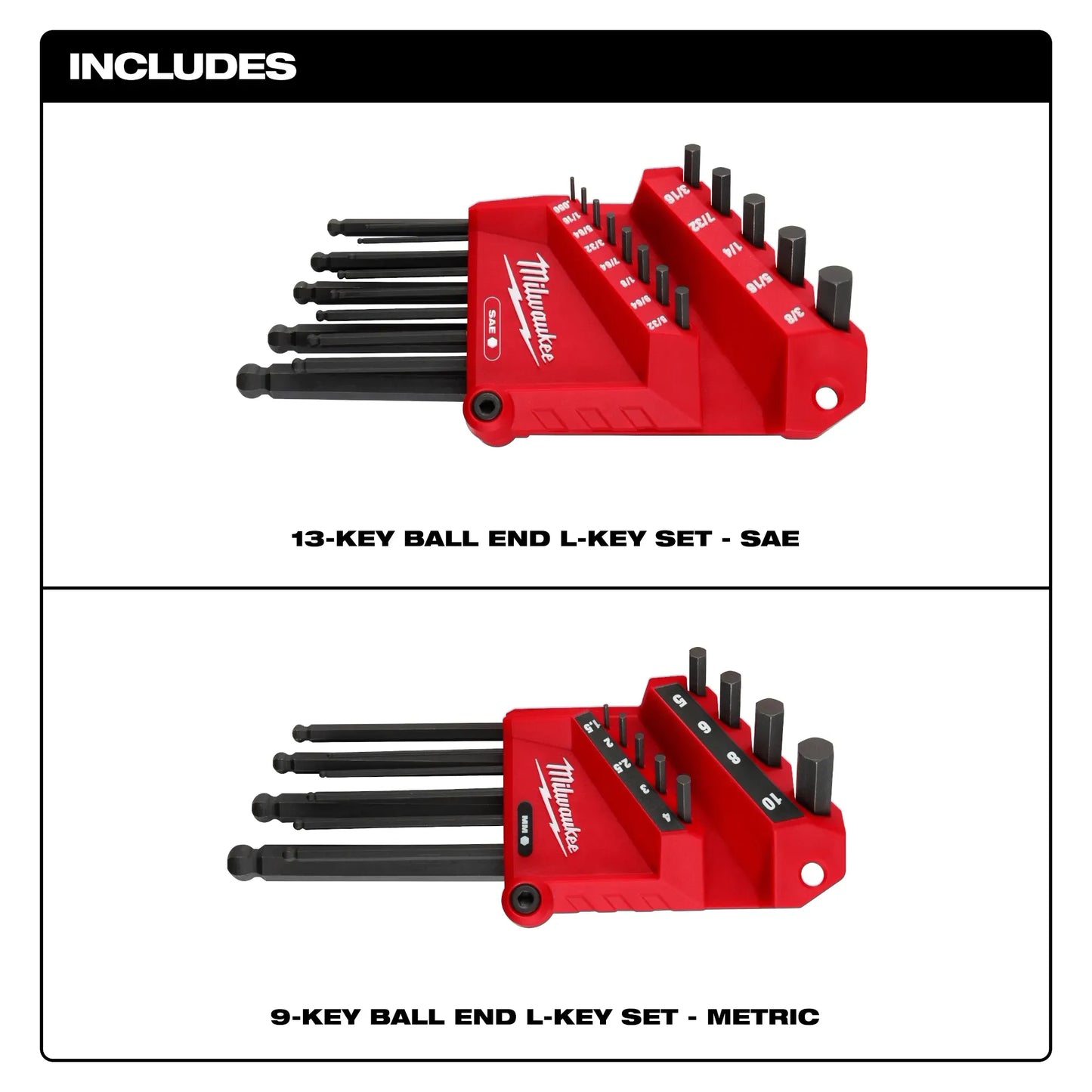 Milwaukee 22-Key Ball End L-Style Hex Key Set - SAE/Metric