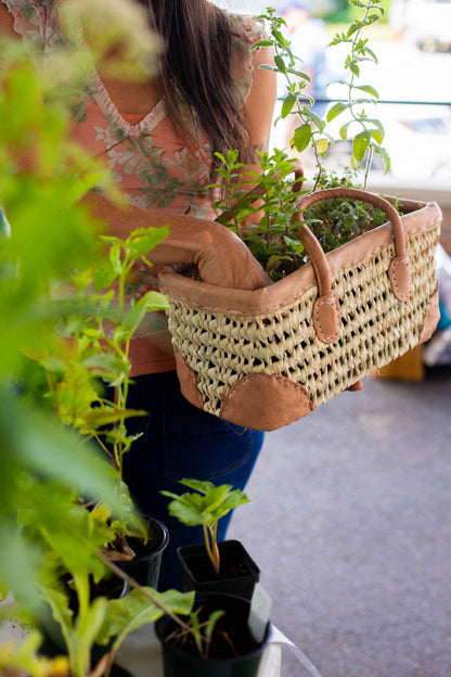 Open Weave Basket with Leather Trim