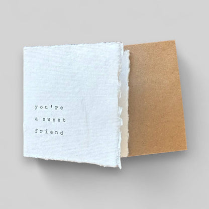 Small white handmade typewritten friend card