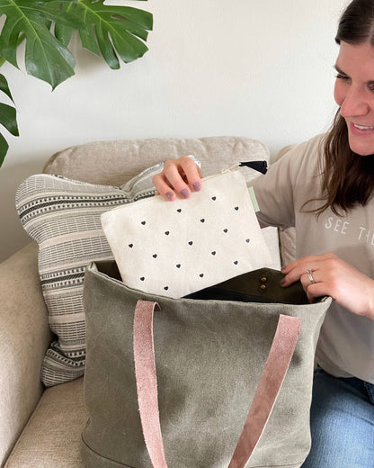 Hearts Small Canvas Zipper Pouch