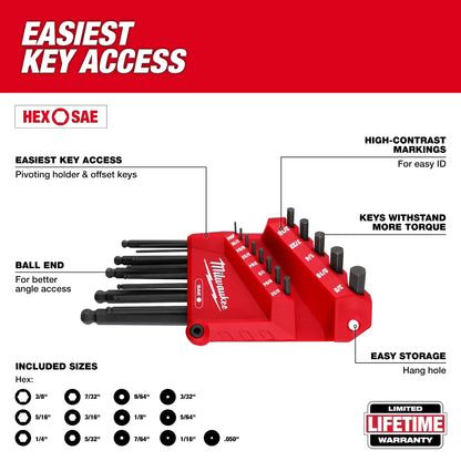 Milwaukee 22-Key Ball End L-Style Hex Key Set - SAE/Metric