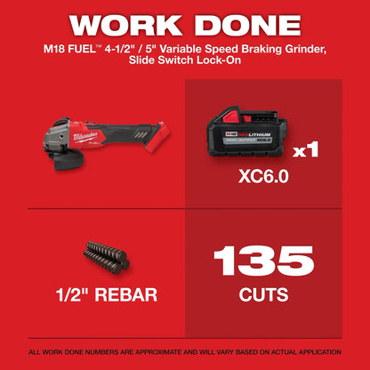 Milwaukee M18 FUEL™ 4-1/2" / 5" Variable Speed Braking Grinder, Slide Switch Lock-On
