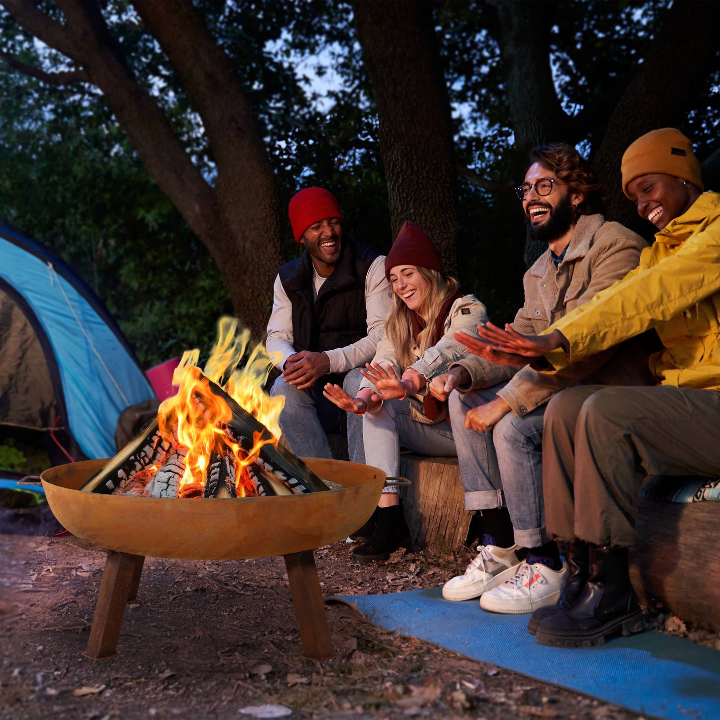 34 in Rustic Cast Iron Fire Pit Bowl with Stand