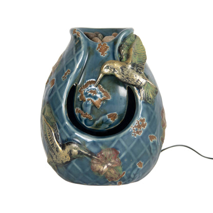 Verdigris Hummingbird Blue Garden Water Fountain with Pump