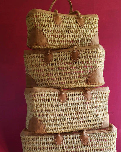 Open Weave Basket with Leather Trim