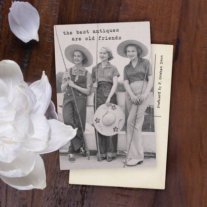 The Best Antiques Are Old Friends Wooden Postcard