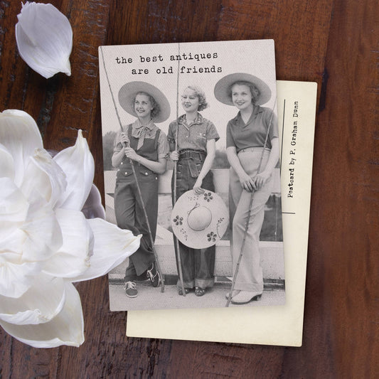 The Best Antiques Are Old Friends Wooden Postcard