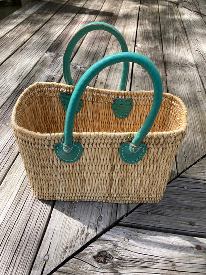 Small Tote, Teal Handle