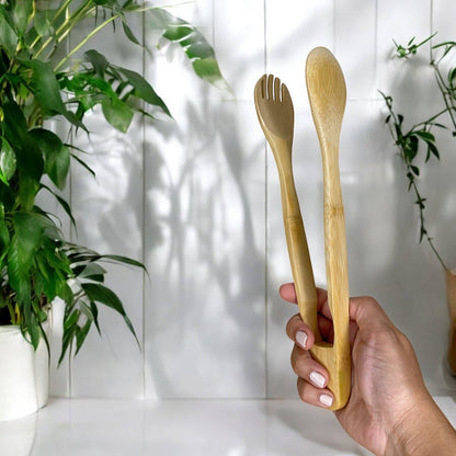 12" Bamboo Serving Tong with Fork End