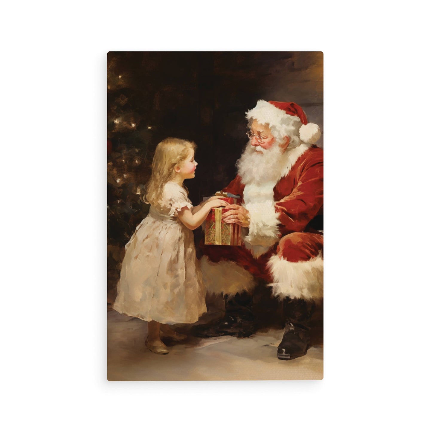 Santa With Girl Wooden Postcard
