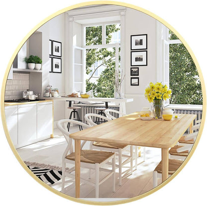 Gold Circle Wall Mirror 32 Inch Round Matte Metal Frame