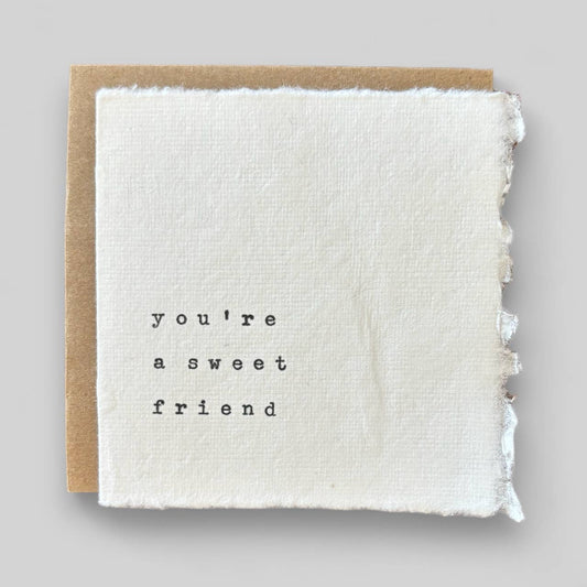 Small white handmade typewritten friend card